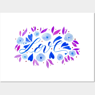 Love and flowers - blue and purple Posters and Art